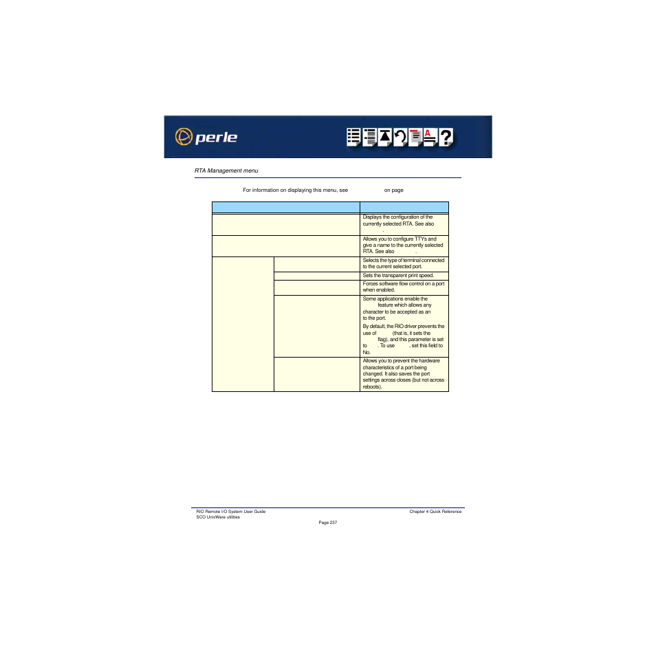 Rta management menu | Perle Systems RIO 5500036-17 User Manual | Page 237 / 327