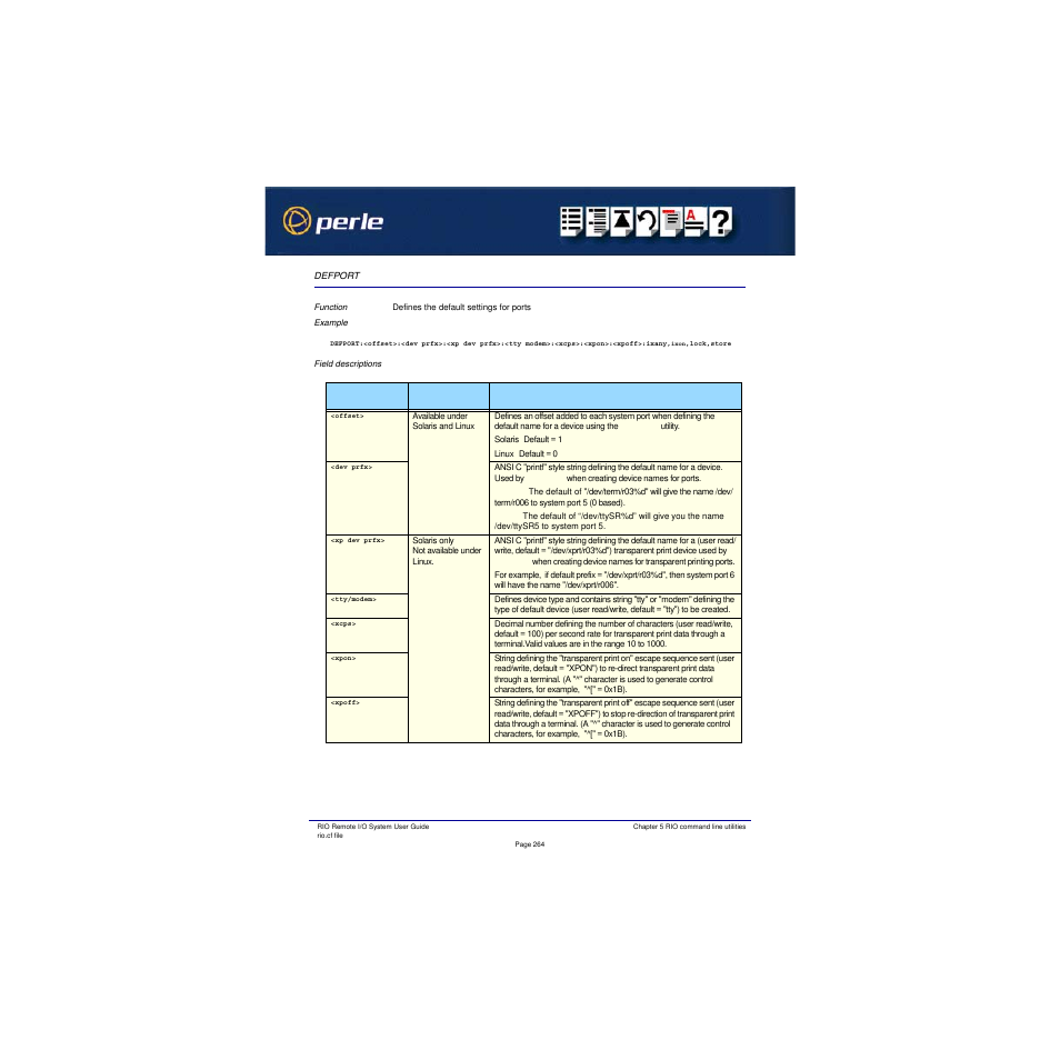 Defport | Perle Systems RIO 5500036-17 User Manual | Page 264 / 327