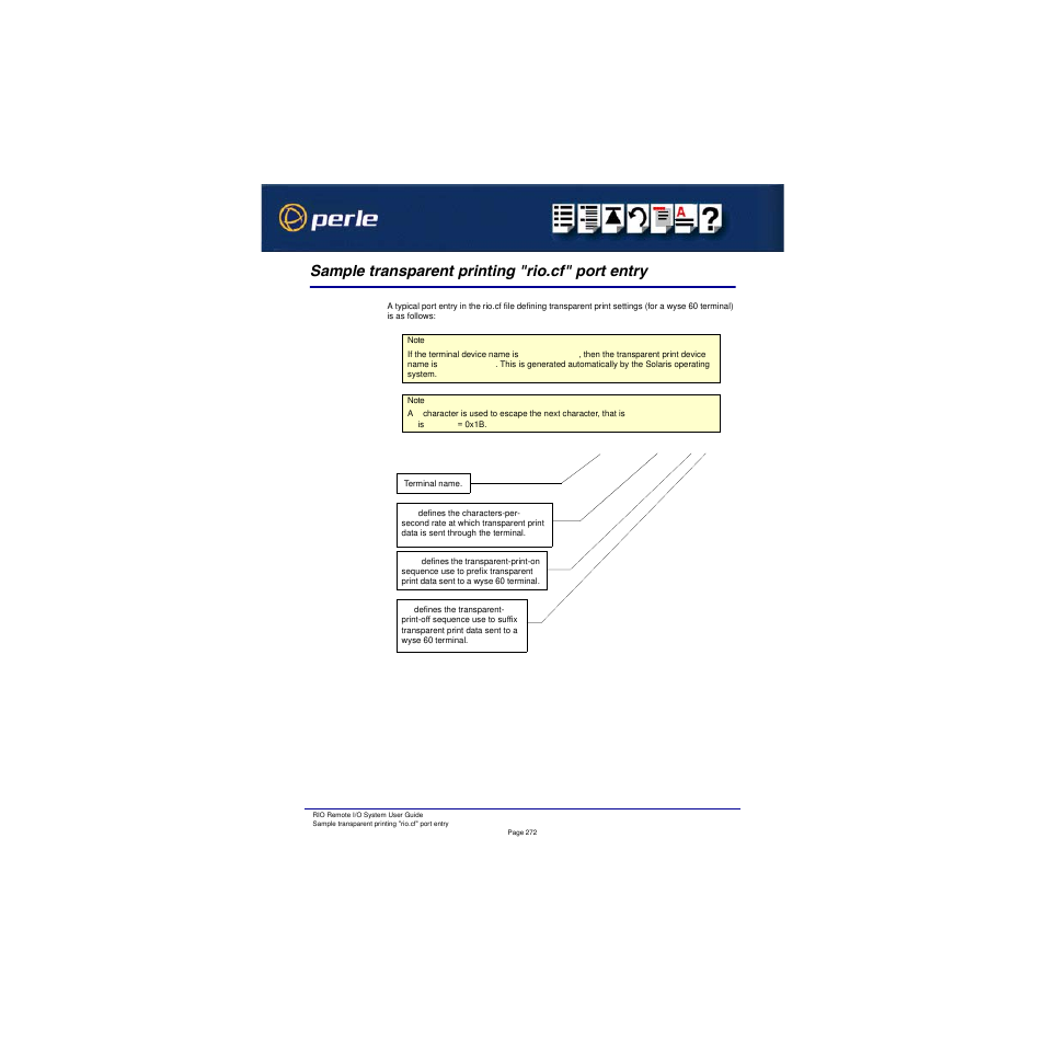 Sample transparent printing "rio.cf" port entry | Perle Systems RIO 5500036-17 User Manual | Page 272 / 327