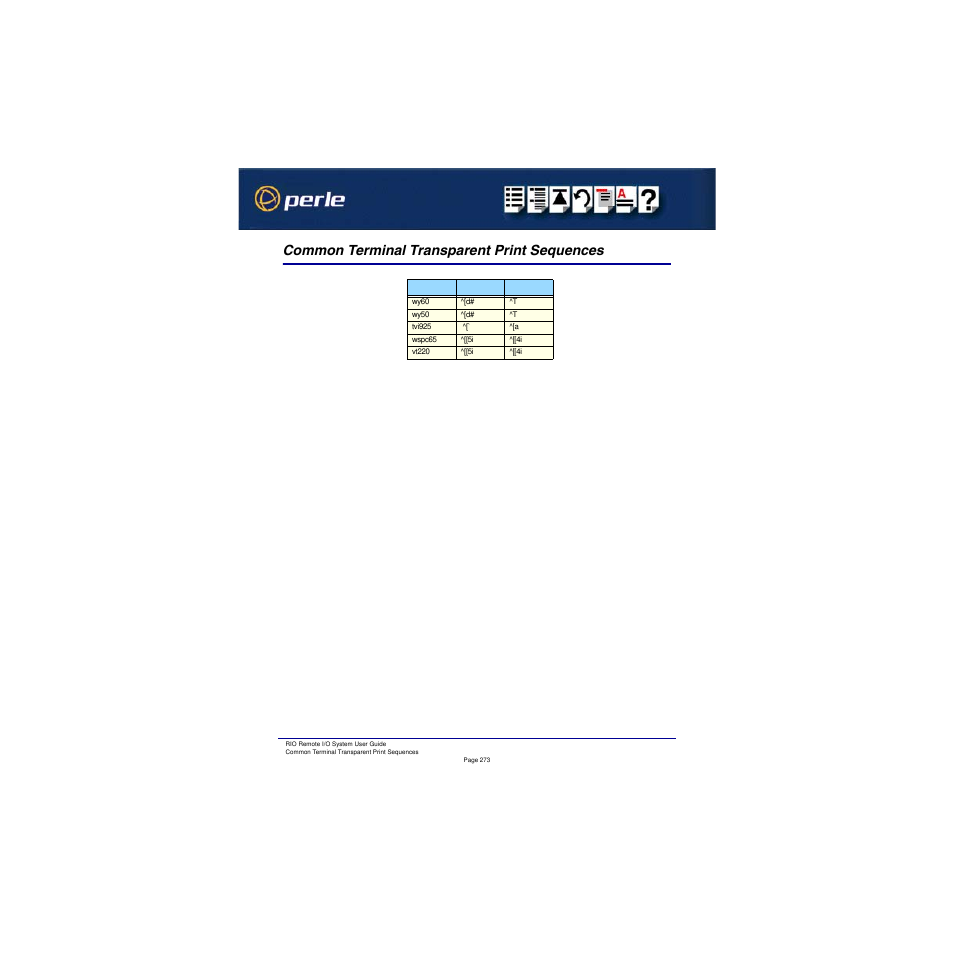Common terminal transparent print sequences | Perle Systems RIO 5500036-17 User Manual | Page 273 / 327