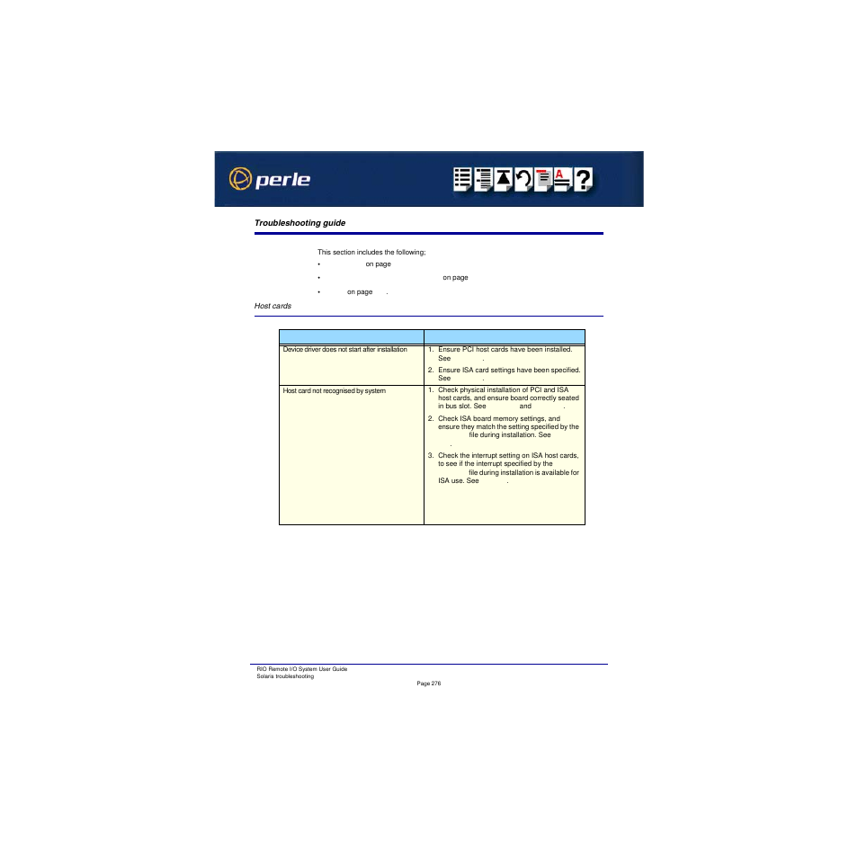 Troubleshooting guide, Host cards | Perle Systems RIO 5500036-17 User Manual | Page 276 / 327