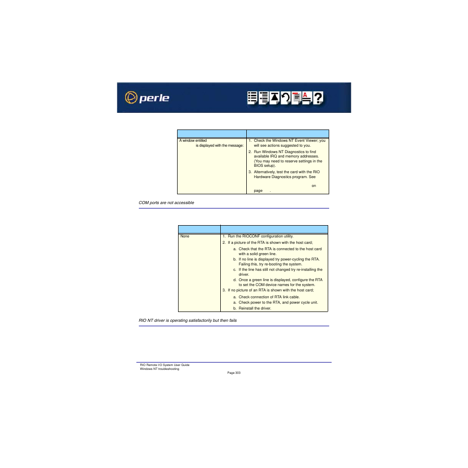 Com ports are not accessible | Perle Systems RIO 5500036-17 User Manual | Page 303 / 327