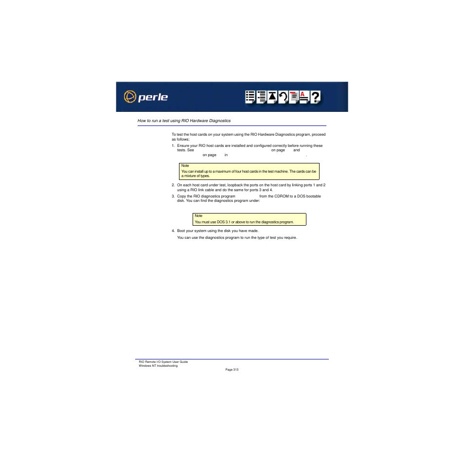 How to run a test using rio hardware diagnostics | Perle Systems RIO 5500036-17 User Manual | Page 313 / 327