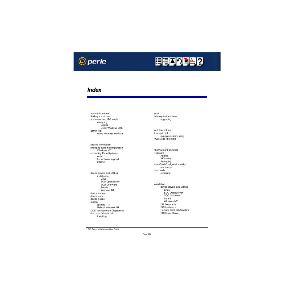 Index, Ndex | Perle Systems RIO 5500036-17 User Manual | Page 324 / 327