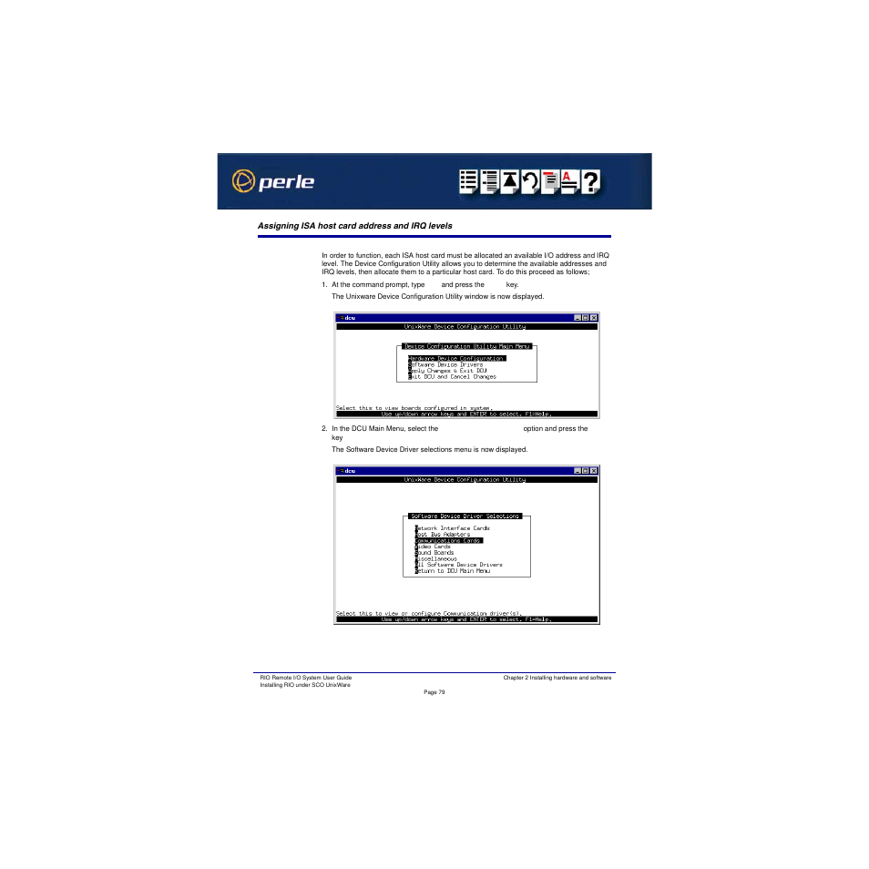 Assigning isa host card address and irq levels | Perle Systems RIO 5500036-17 User Manual | Page 79 / 327