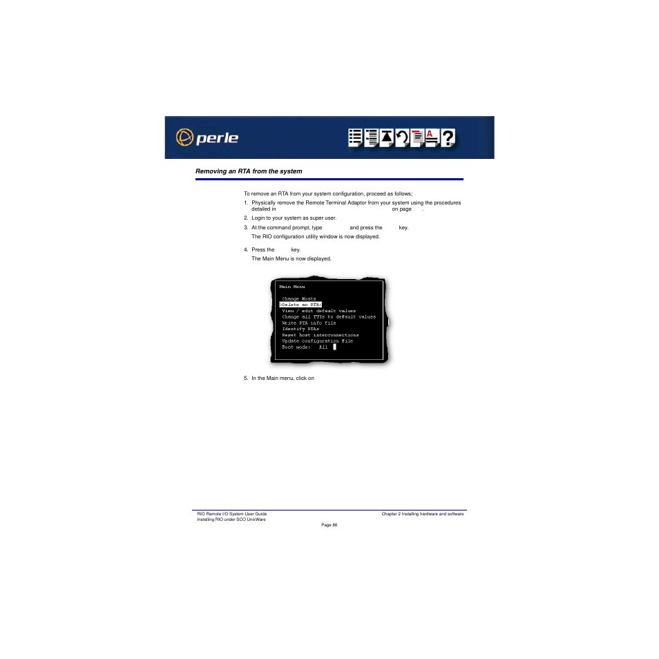 Removing an rta from the system | Perle Systems RIO 5500036-17 User Manual | Page 86 / 327