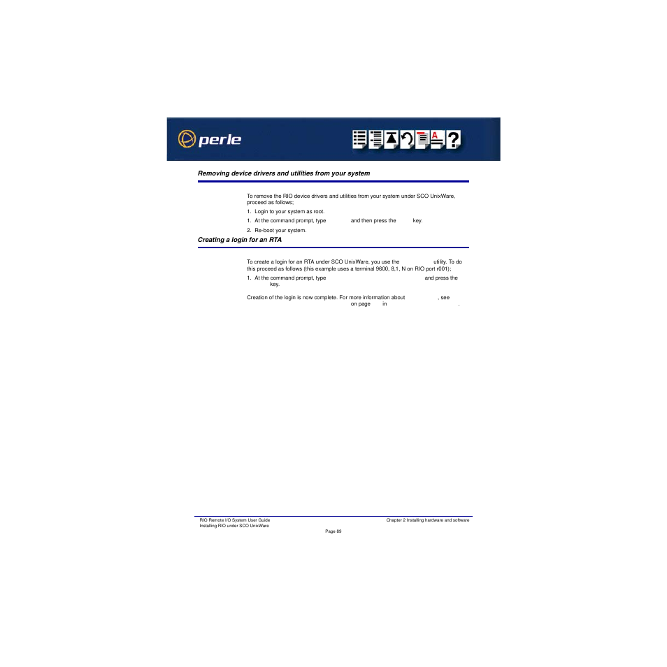 Creating a login for an rta, Creating a, Login for an rta | Removing, Device drivers and utilities from your system | Perle Systems RIO 5500036-17 User Manual | Page 89 / 327