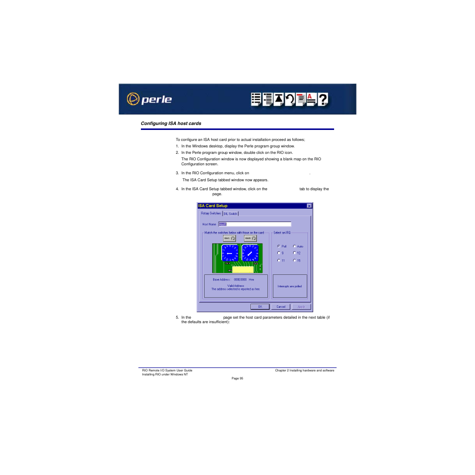 Configuring isa host cards, Configuring isa host, Cards | Perle Systems RIO 5500036-17 User Manual | Page 95 / 327