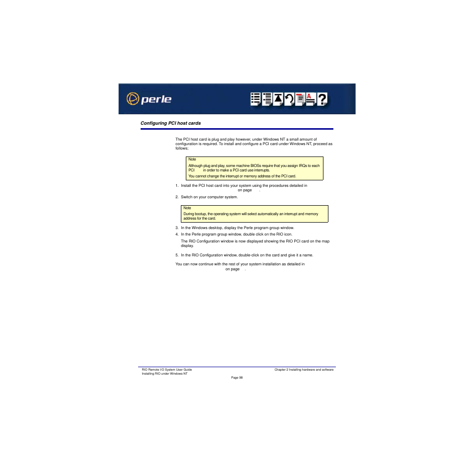 Configuring pci host cards | Perle Systems RIO 5500036-17 User Manual | Page 98 / 327