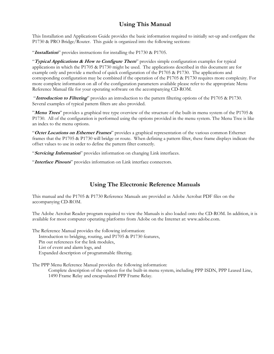 Using this manual, Using the electronic reference manuals | Perle Systems 1700 User Manual | Page 3 / 100