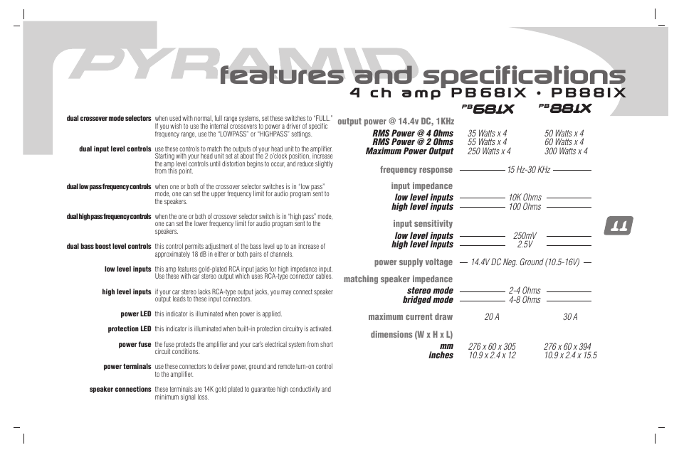 Features and specifications, 681x, 881x | Pyramid Car Audio PB781X User Manual | Page 12 / 28