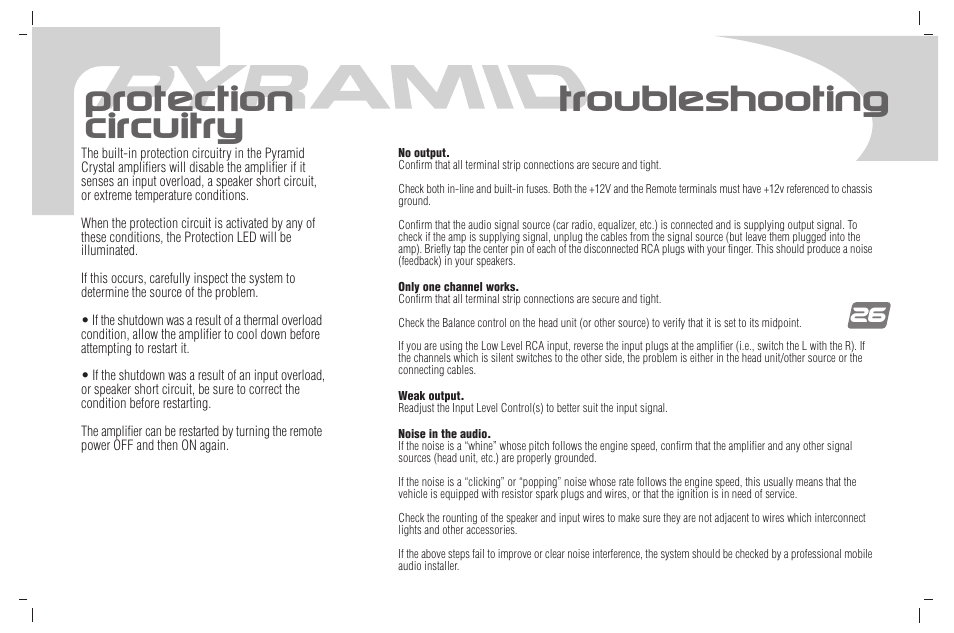 Protection circuitry troubleshooting | Pyramid Car Audio PB781X User Manual | Page 27 / 28