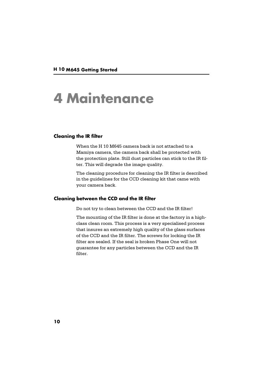 4 maintenance | Phase One H 10 M645 User Manual | Page 12 / 15