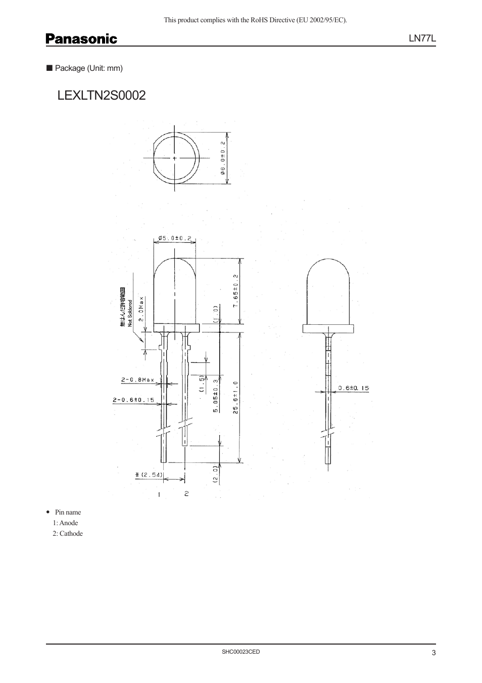 Ln77l | Panasonic Infrared Light Emitting Diodes LN77L User Manual | Page 3 / 4