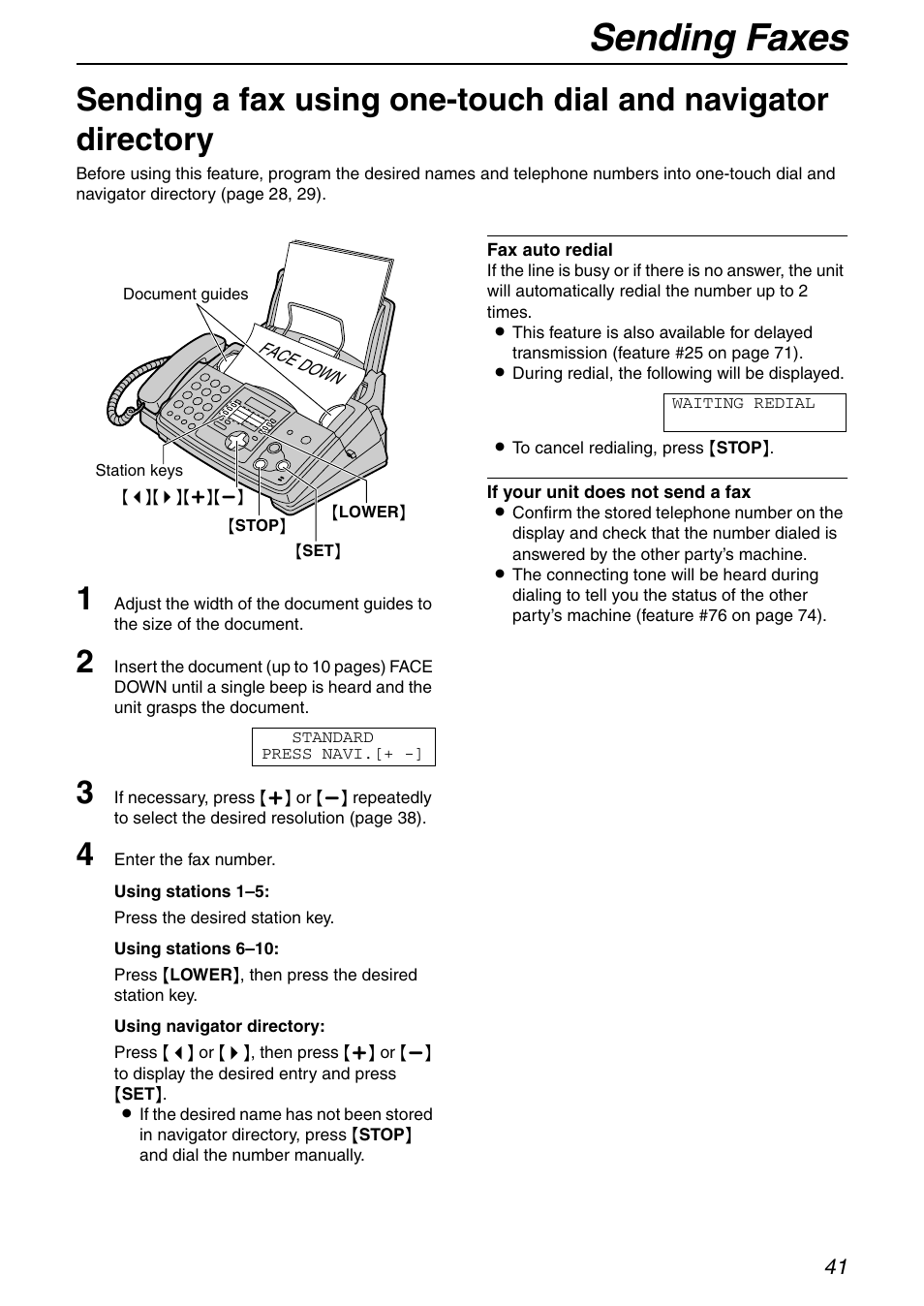 Sending faxes | Panasonic KX-FHD351 User Manual | Page 41 / 104