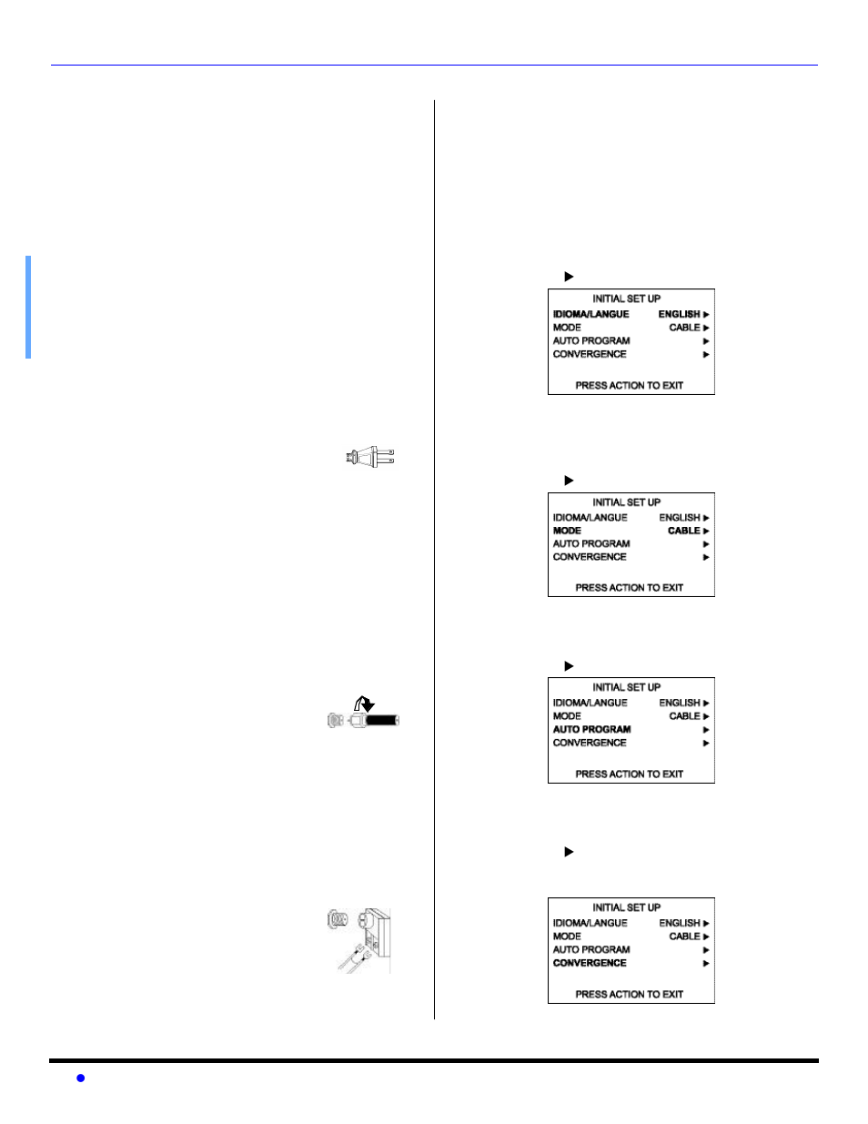 Installation, Television location, Optional cable connections | Ac power supply cord, Cable / antenna connection, Auto set up menu | Panasonic PT 56WX53 User Manual | Page 6 / 104