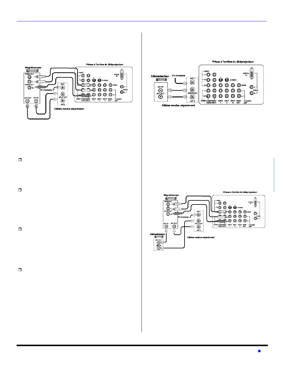 Branchement d ’ appareils auxiliaires, Branchement à un magnétoscope, Branchement à un câblosélecteur | Branchement à un magnétoscope et un câblosélecteur | Panasonic PT 56WX53 User Manual | Page 71 / 104