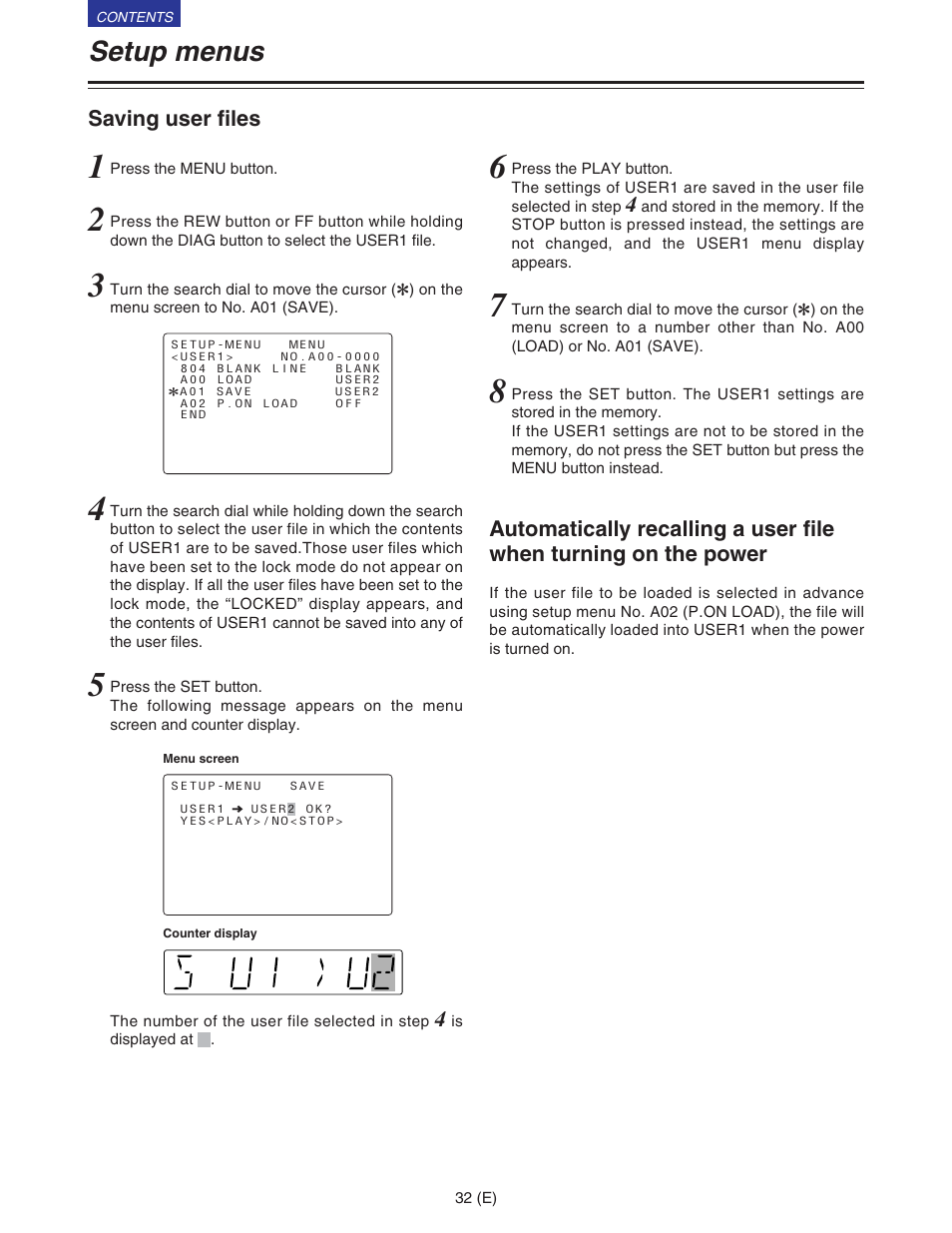 Setup menus | Panasonic VQT9958 User Manual | Page 32 / 77