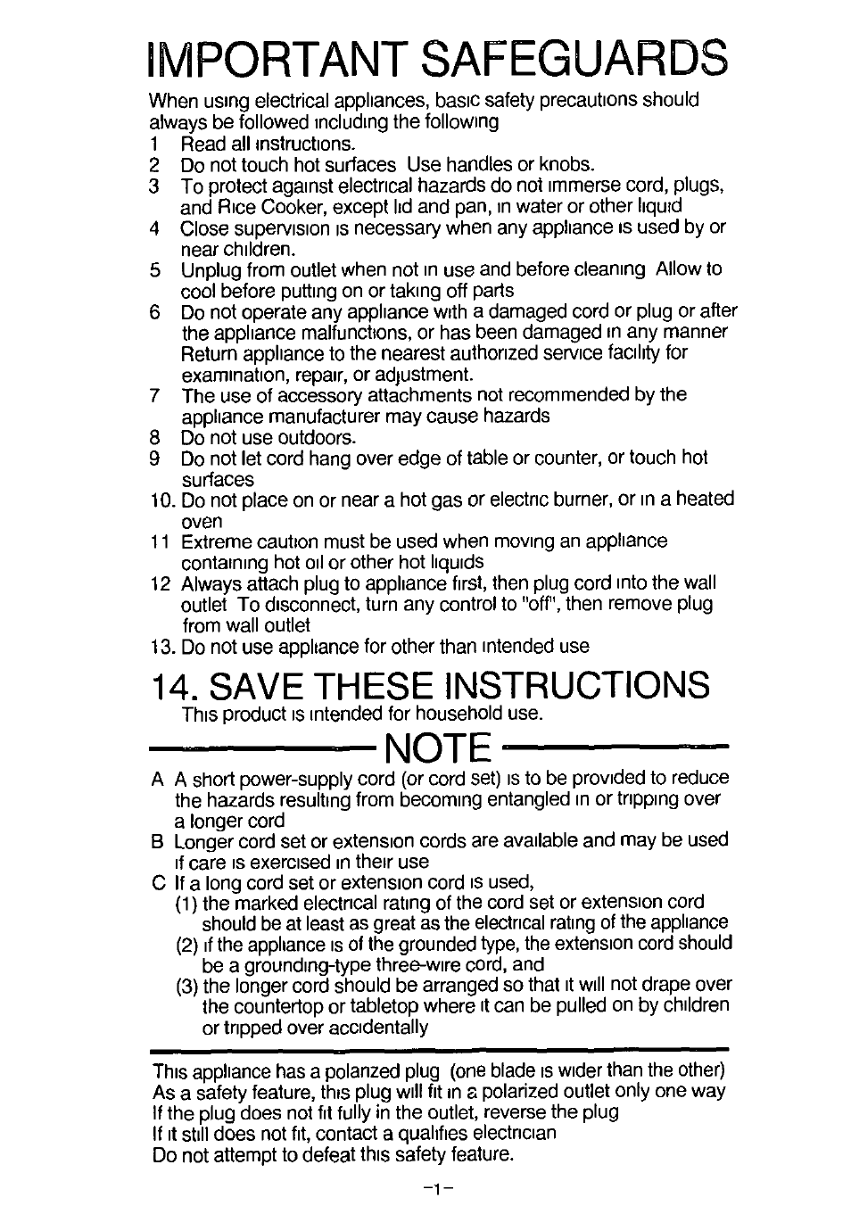 Important safeguards, Save these instructions | Panasonic SR-SH15PS User Manual | Page 2 / 12