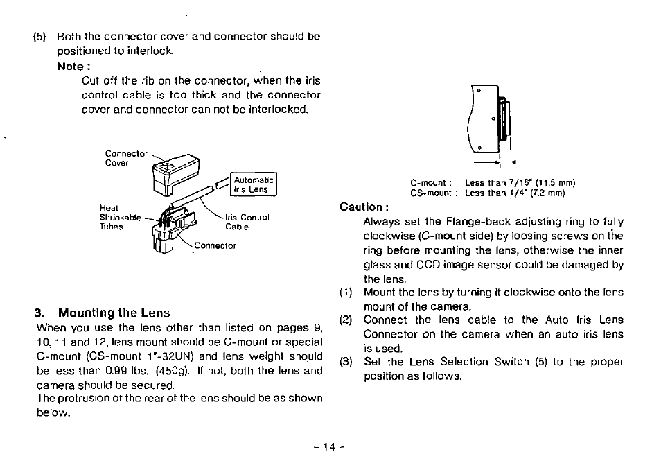 Mounting the lens | Panasonic WV-BP100 User Manual | Page 16 / 20