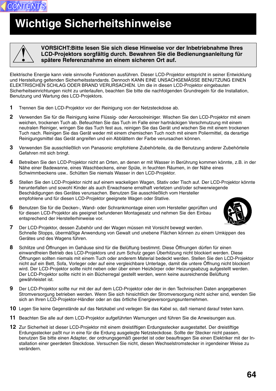 Wichtige sicherheitshinweise | Panasonic PT-L759VU User Manual | Page 64 / 68