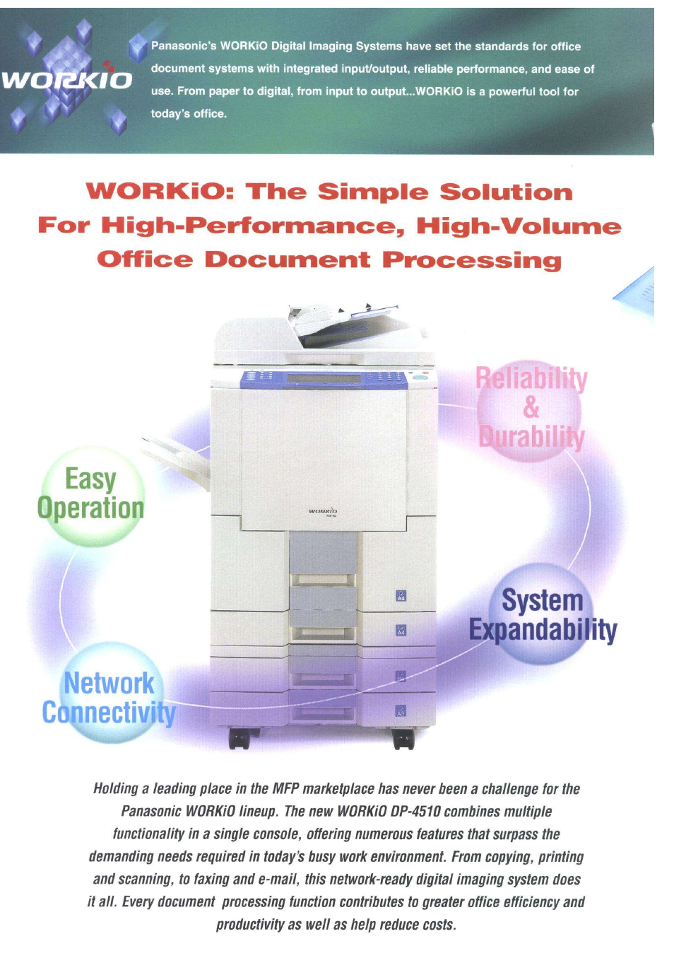 Easy operation, Network ineci system ^andability | Panasonic DP-4510 User Manual | Page 2 / 12