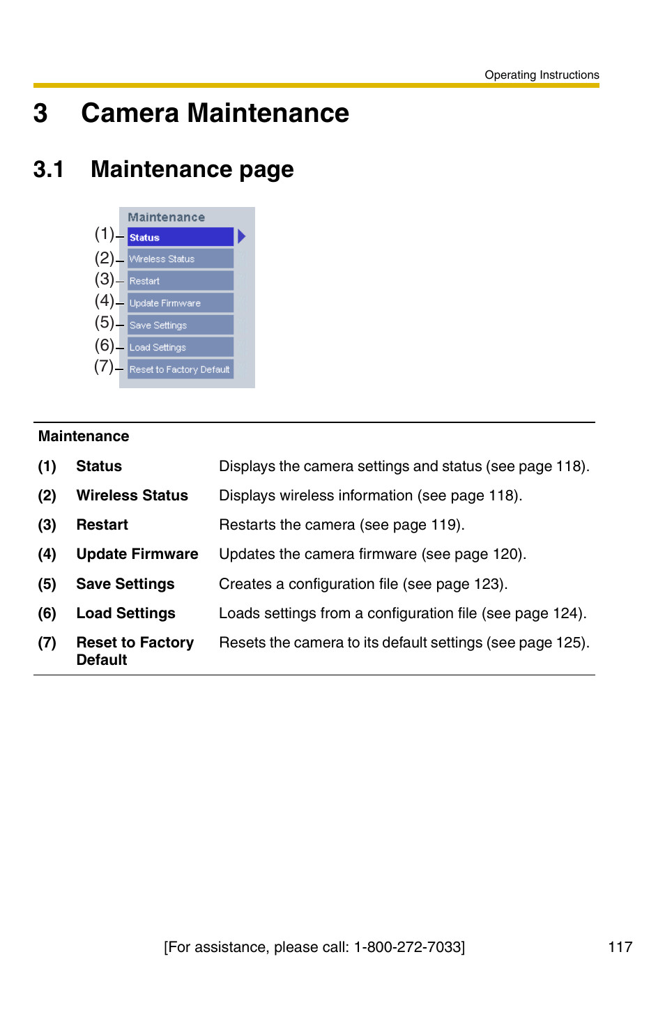 3 camera maintenance, Ge 117, 3camera maintenance | 1 maintenance page | Panasonic BB-HCM371A User Manual | Page 117 / 160