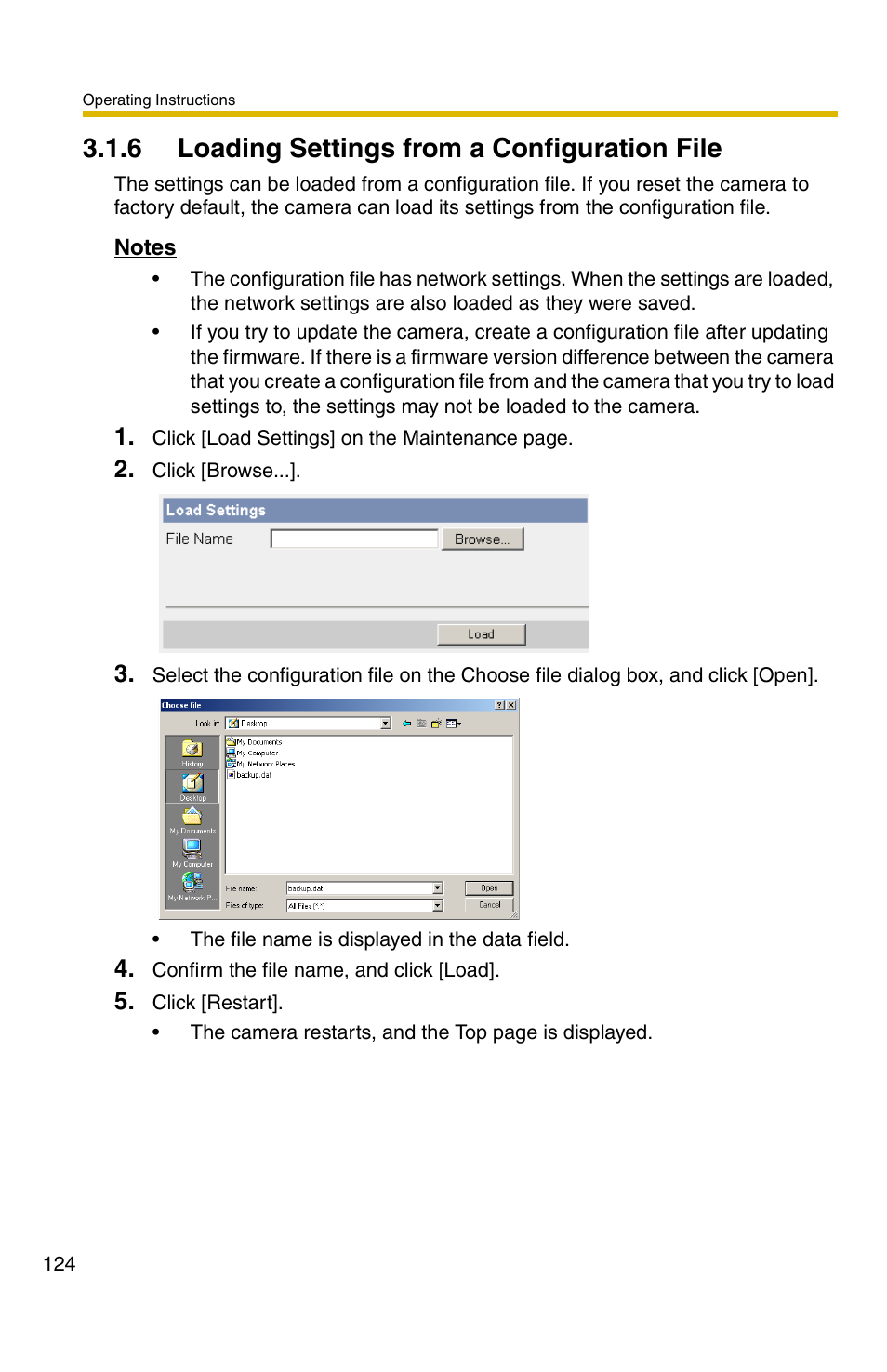 6 loading settings from a configuration file, Ge 124 | Panasonic BB-HCM371A User Manual | Page 124 / 160
