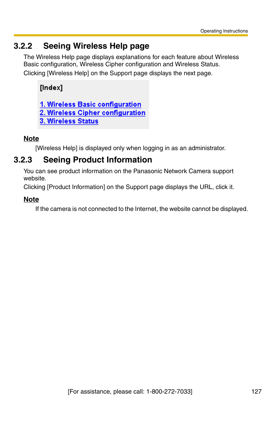 3 seeing product information, E 127, 2 seeing wireless help page | Panasonic BB-HCM371A User Manual | Page 127 / 160
