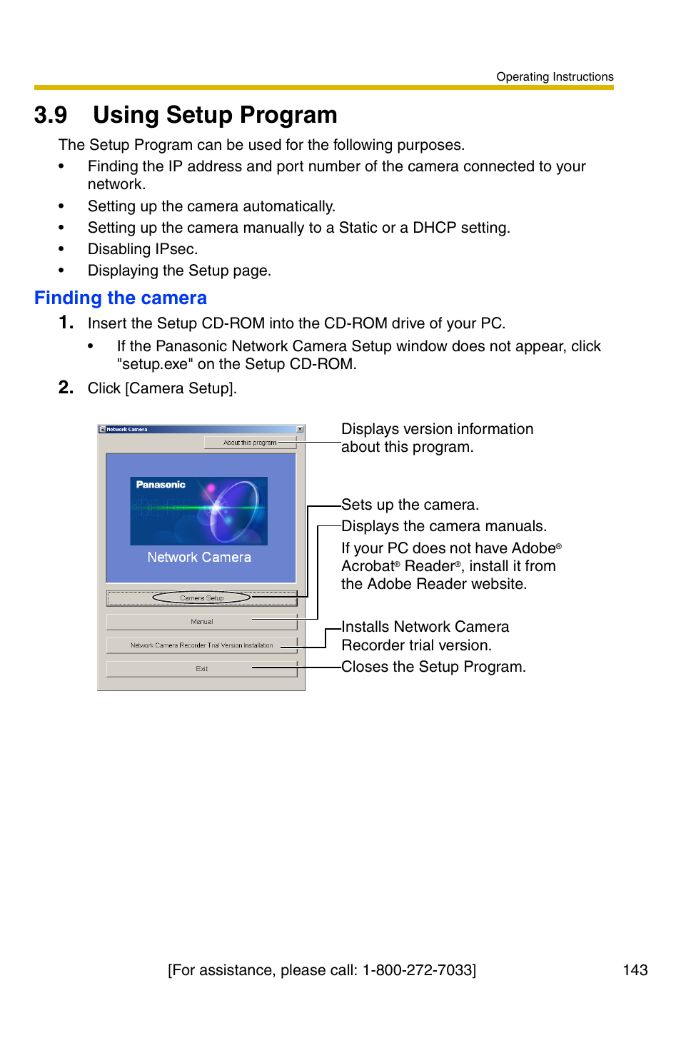 9 using setup program, Finding the camera 1 | Panasonic BB-HCM371A User Manual | Page 143 / 160