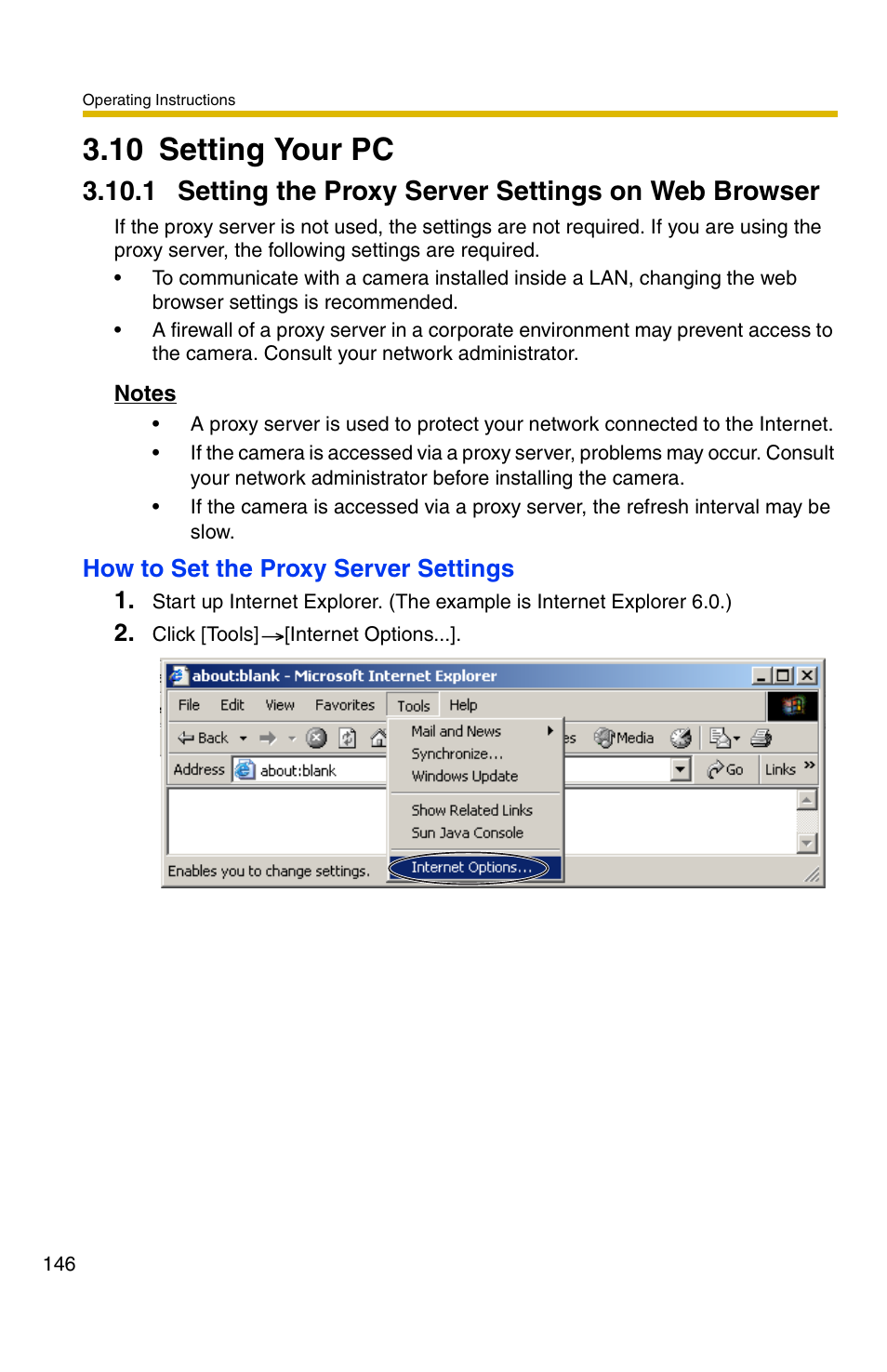 10 setting your pc, 1 setting the proxy server settings on web browser, How to set the proxy server settings 1 | Panasonic BB-HCM371A User Manual | Page 146 / 160