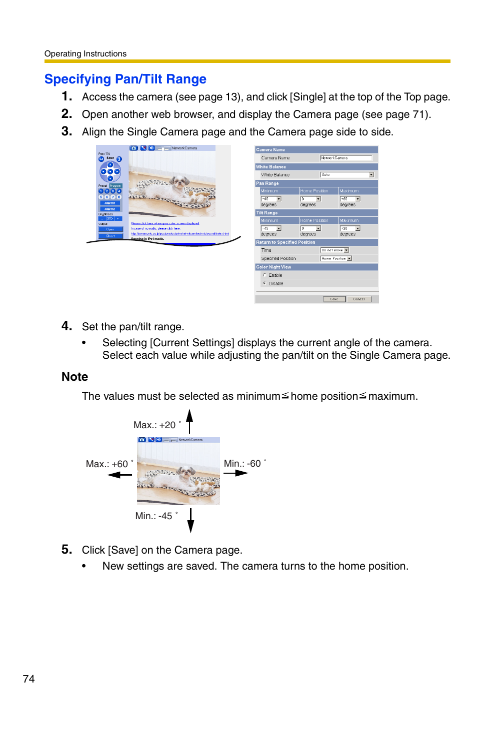 Specifying pan/tilt range 1 | Panasonic BB-HCM371A User Manual | Page 74 / 160