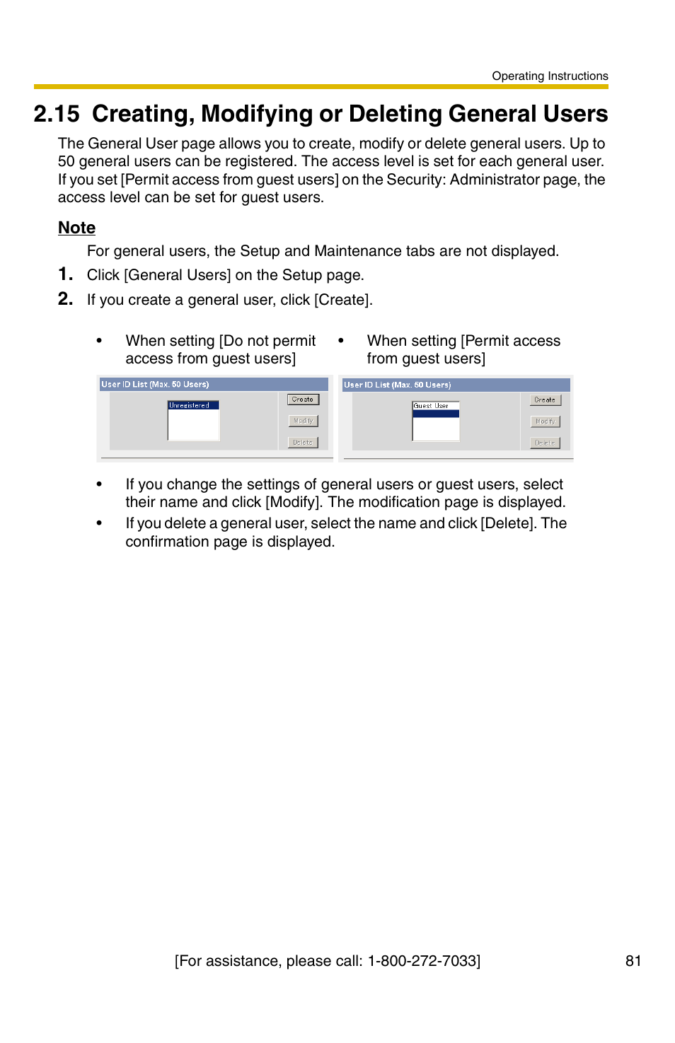 15 creating, modifying or deleting general users | Panasonic BB-HCM371A User Manual | Page 81 / 160