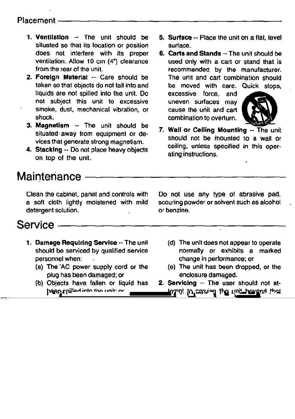 Maintenance, Service | Panasonic RC6088 User Manual | Page 5 / 20