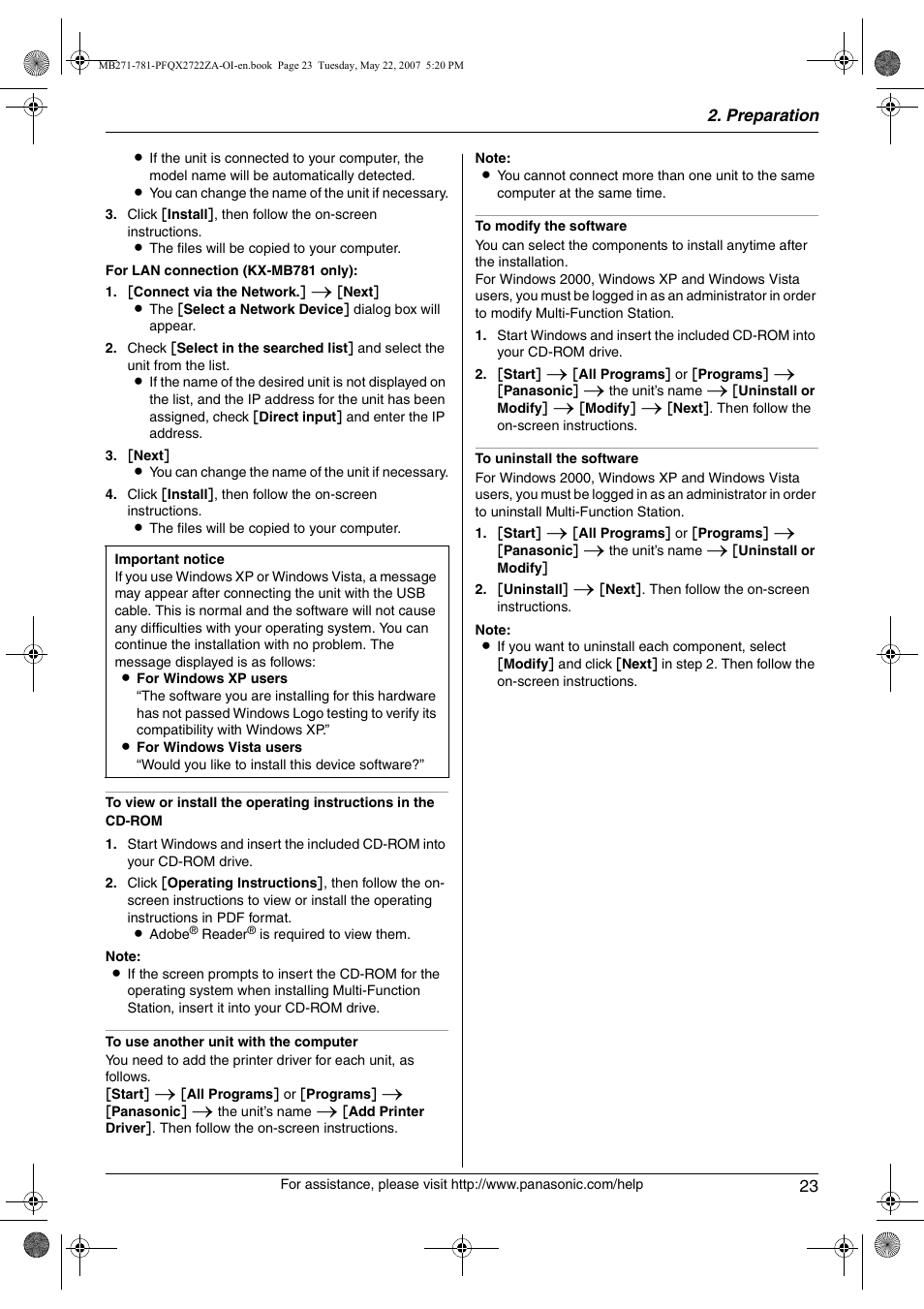Panasonic KX-MB271 User Manual | Page 23 / 96