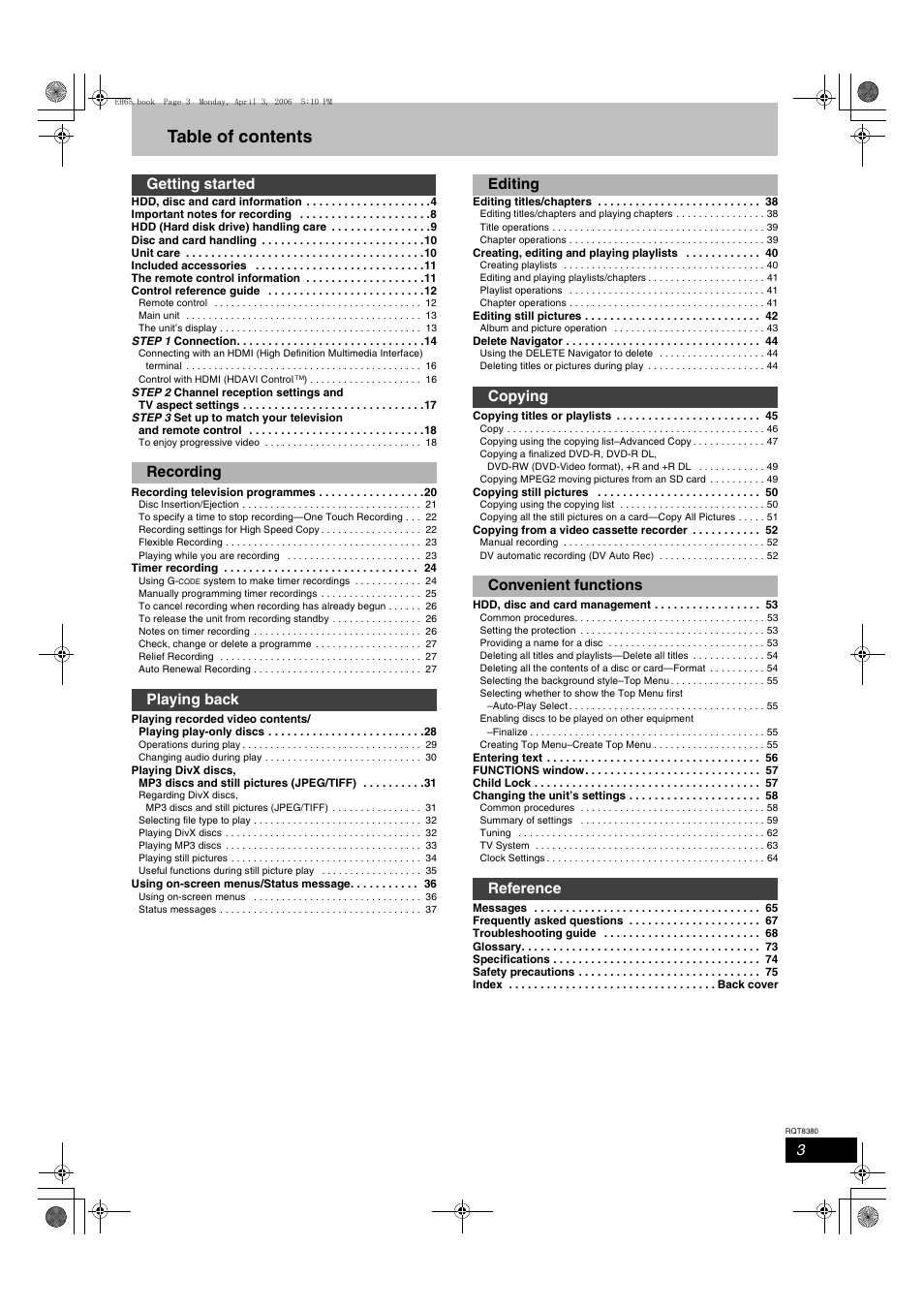 Panasonic DIGA DMR-EH65 User Manual | Page 3 / 76