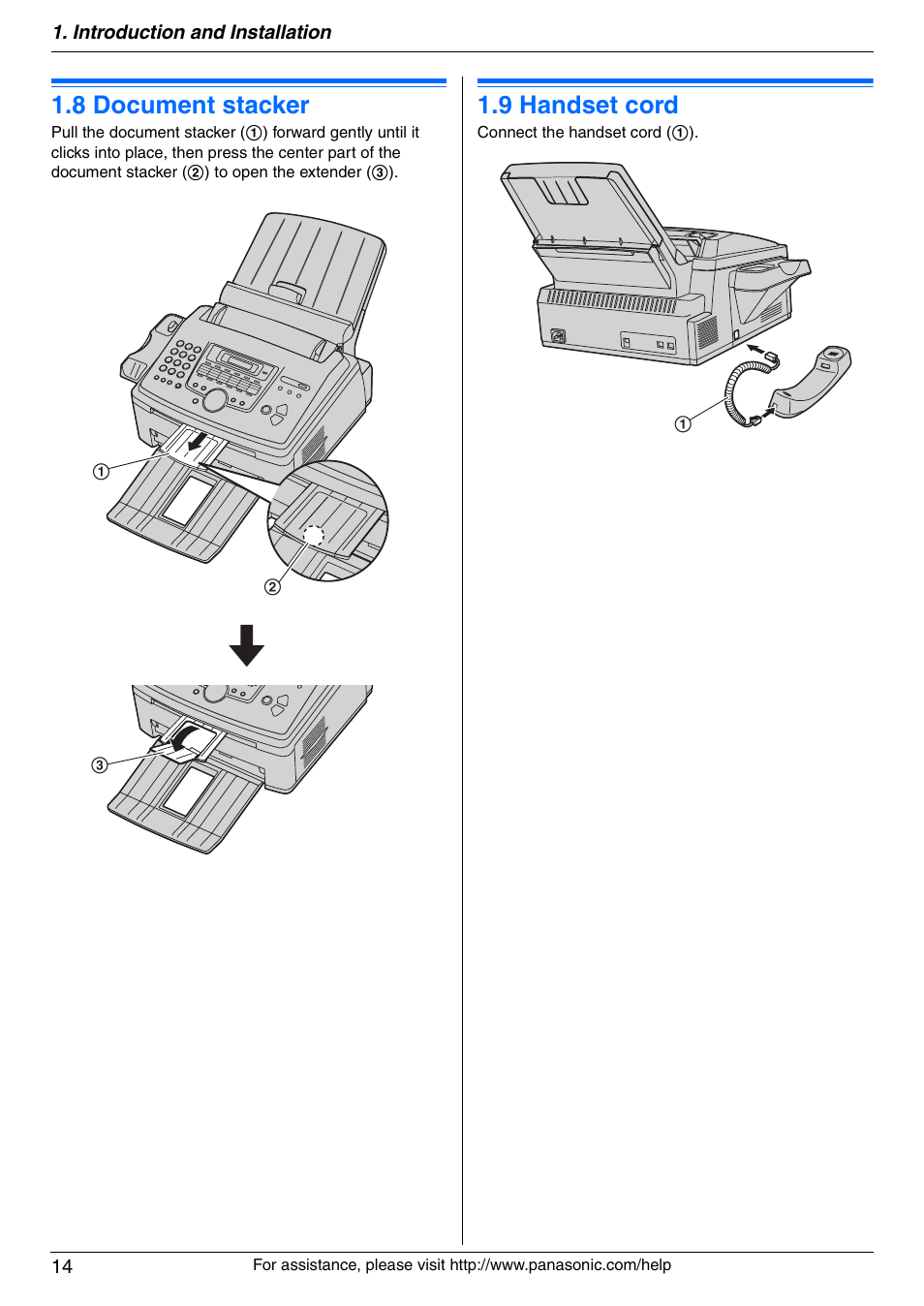 8 document stacker, 9 handset cord, Document stacker | Handset cord, 8 document stacker, 9 handset cord | Panasonic KX-FLM671 User Manual | Page 14 / 92