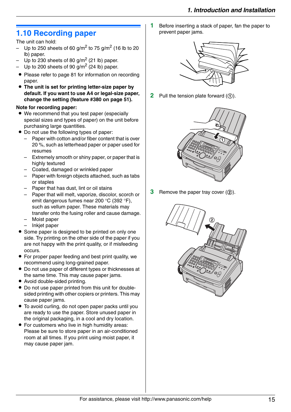 10 recording paper, Recording paper, 10 recording paper | Introduction and installation 15 | Panasonic KX-FLM671 User Manual | Page 15 / 92