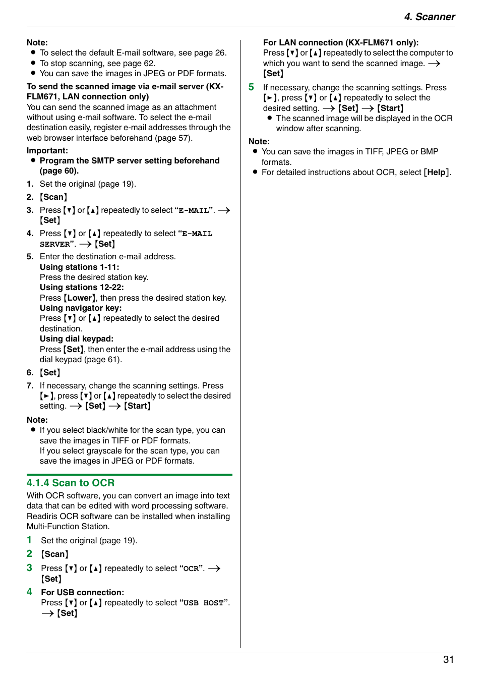 Scanner 31, 4 scan to ocr | Panasonic KX-FLM671 User Manual | Page 31 / 92