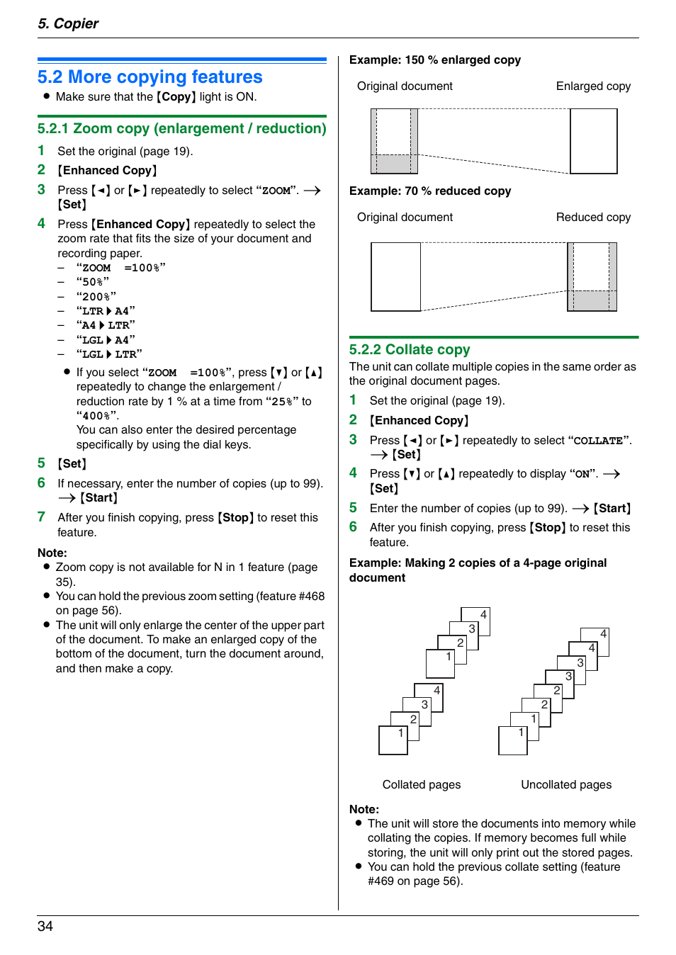 2 more copying features, More copying features, 2 more copying features | Panasonic KX-FLM671 User Manual | Page 34 / 92