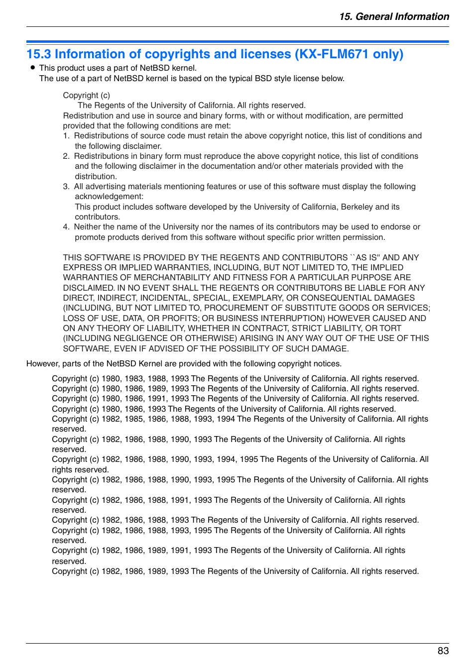 Copyrights, Information of copyrights and licenses (kx, Flm671 only) | General information 83 | Panasonic KX-FLM671 User Manual | Page 83 / 92