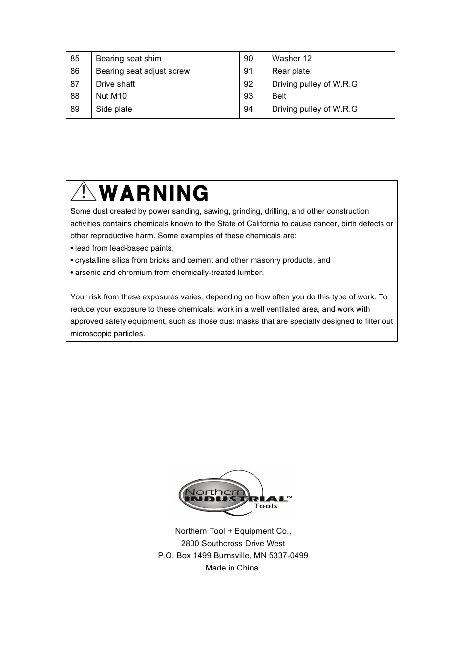 Warning | Panasonic PTO 540 RPM User Manual | Page 12 / 12
