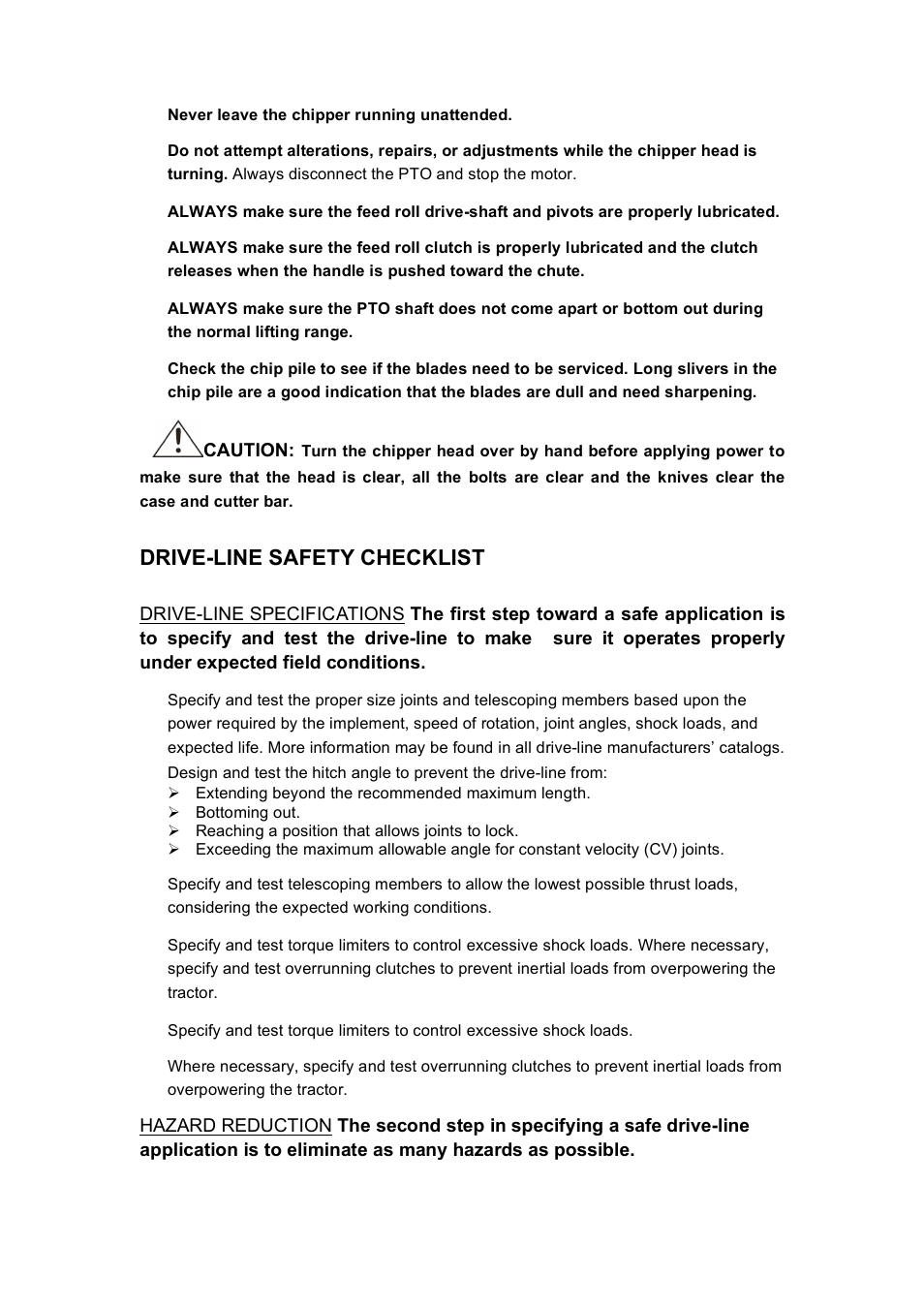 Drive-line safety checklist | Panasonic PTO 540 RPM User Manual | Page 4 / 12