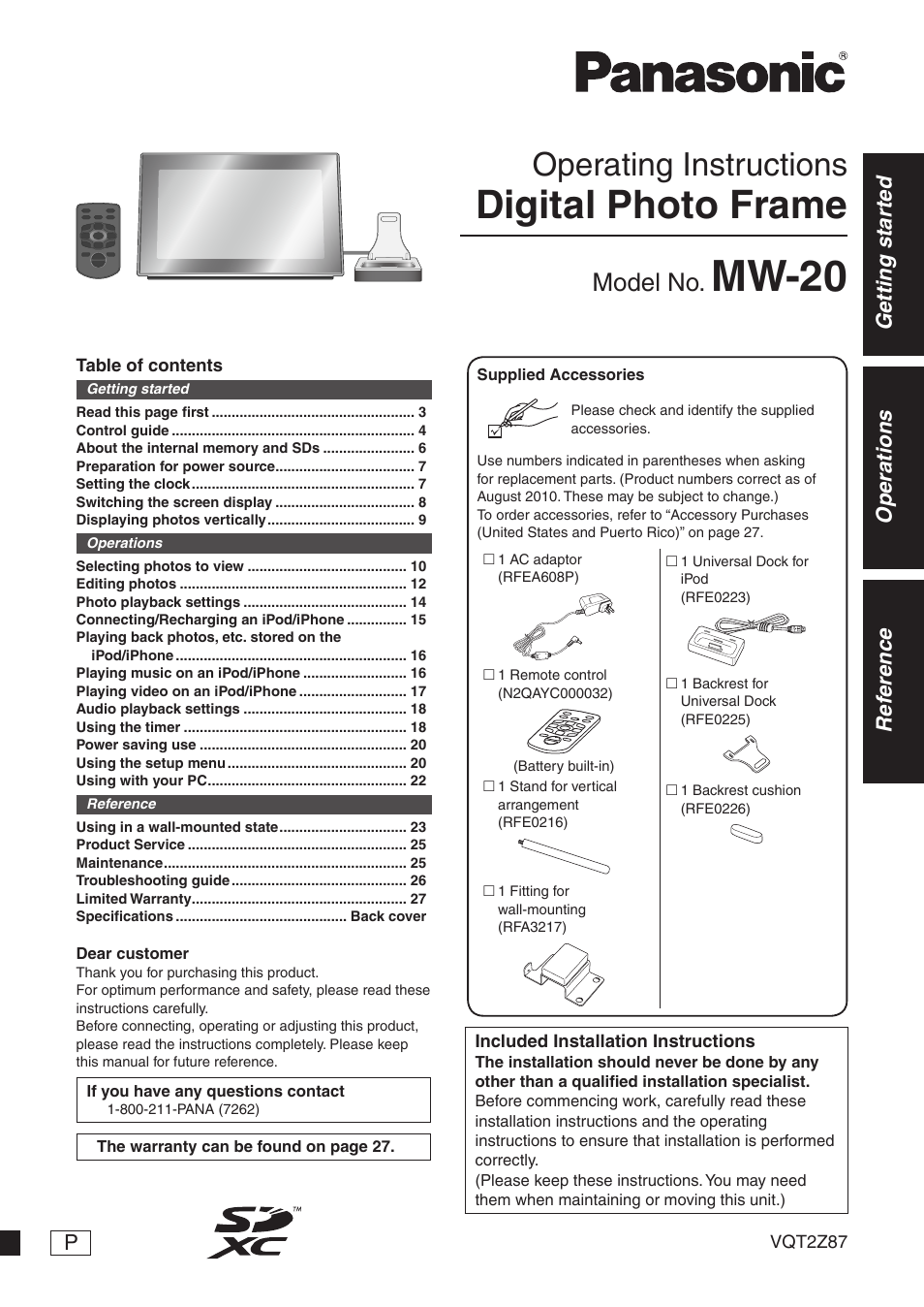 Panasonic MW-20 User Manual | 28 pages