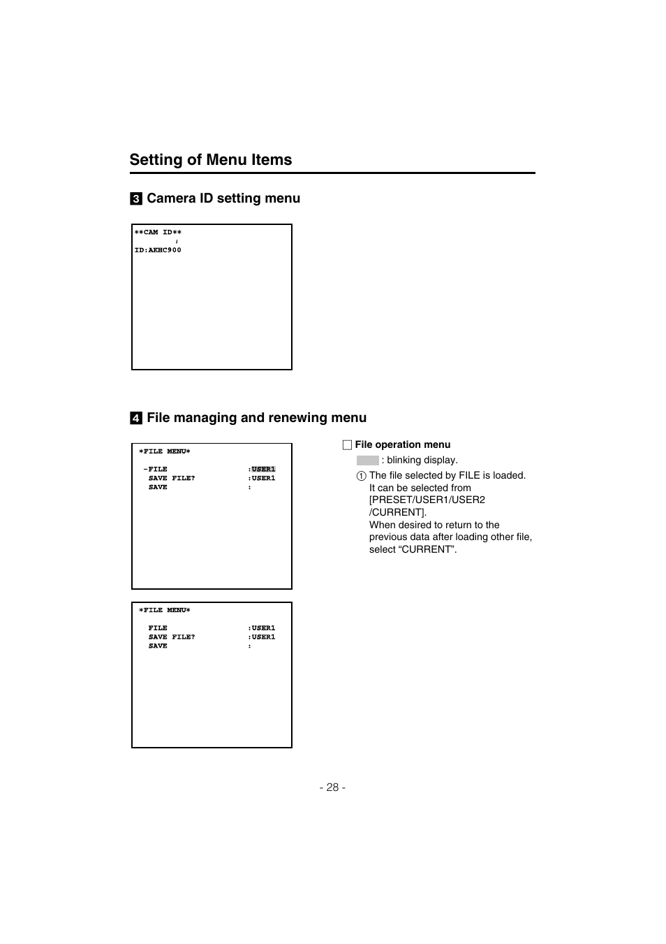 Setting of menu items | Panasonic AK-HC910L User Manual | Page 28 / 32
