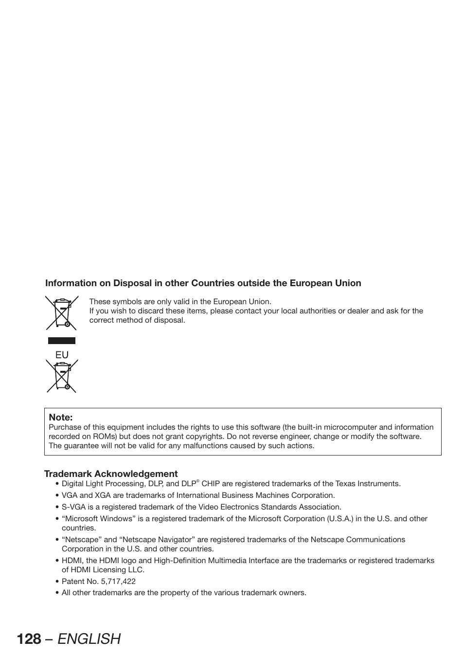 128 – english | Panasonic PT-D12000U User Manual | Page 128 / 138