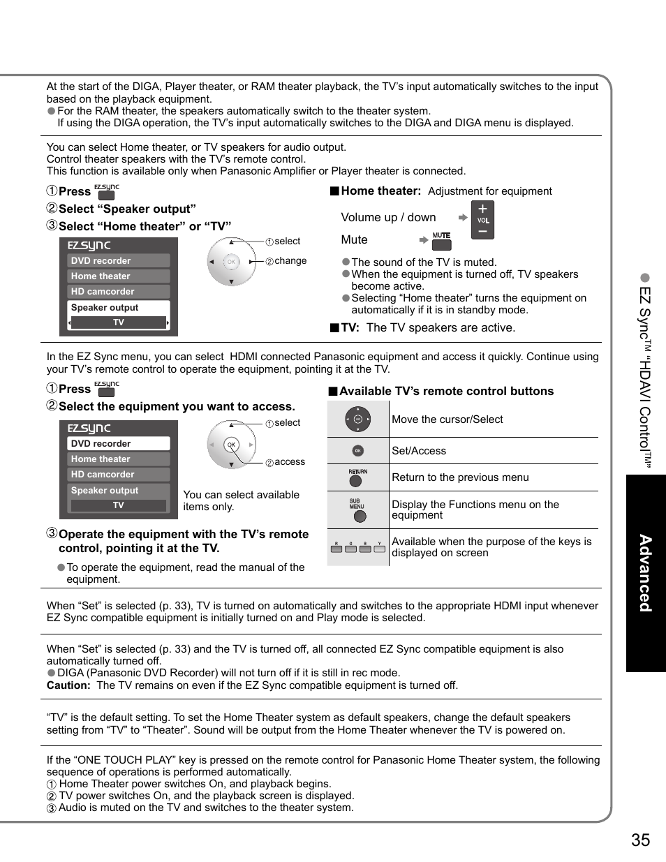 Advanced | Panasonic VIVA TH-65PZ750U User Manual | Page 35 / 73