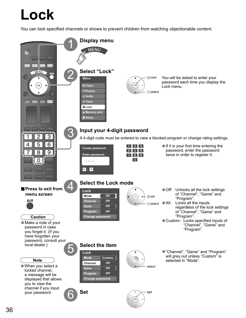 Parental lock, Lock | Panasonic VIVA TH-65PZ750U User Manual | Page 36 / 73