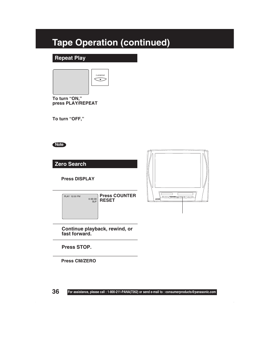 Tape operation (continued) | Panasonic PV-DM2792 User Manual | Page 36 / 75