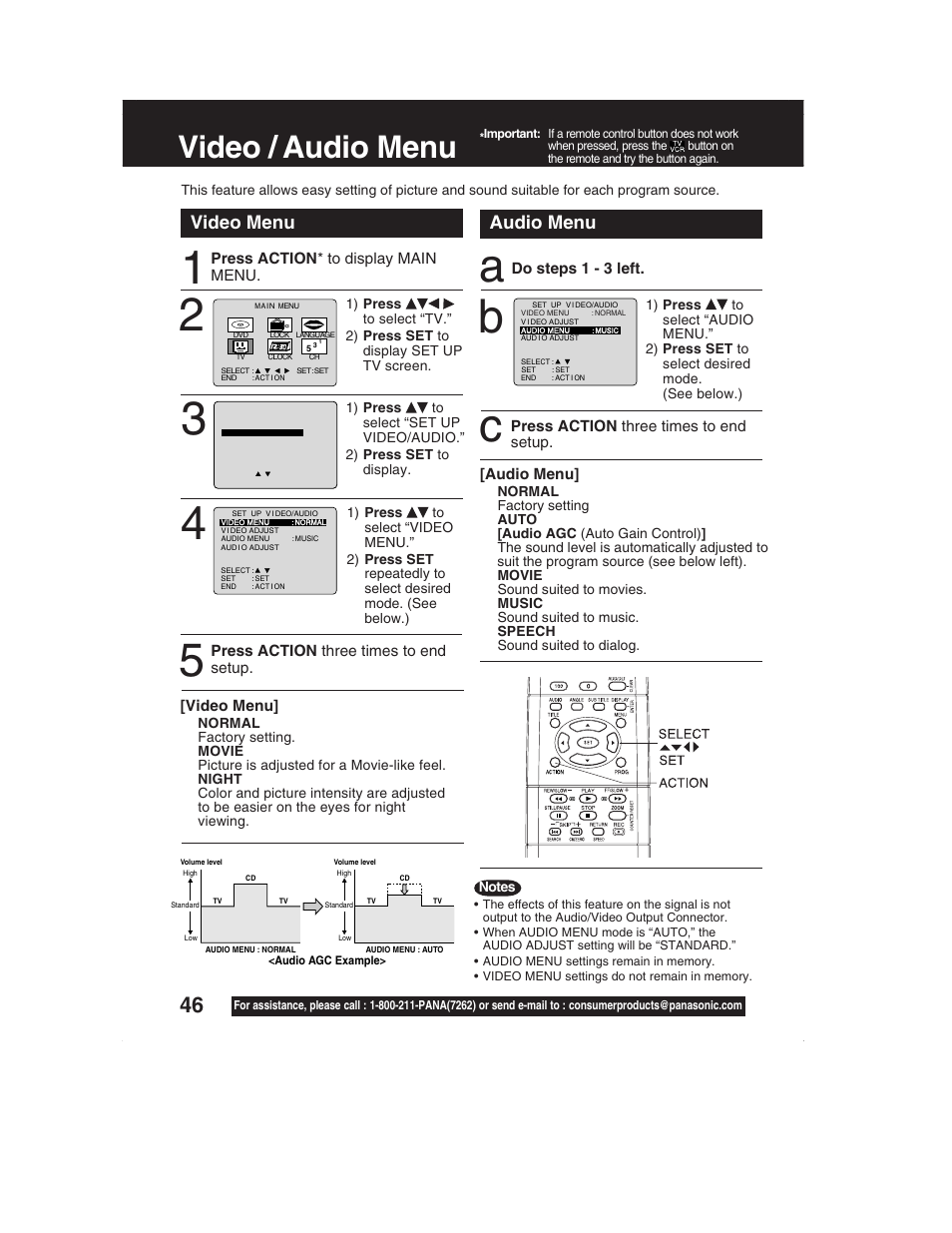 Video / audio menu, Video menu audio menu | Panasonic PV-DM2792 User Manual | Page 46 / 75